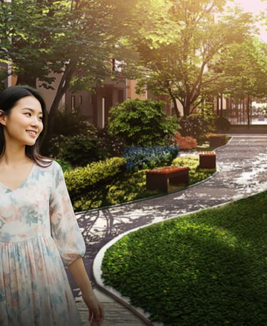 a woman in a dress standing in a garden