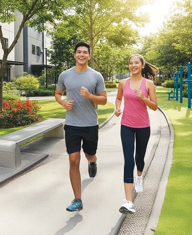 a man and woman jogging on a path