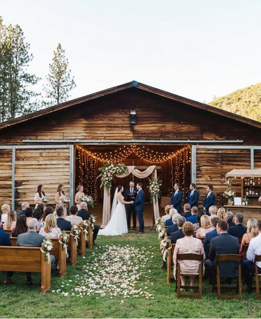 BArn wedding ceremony at Evergreen Terrace at Kowana Valley