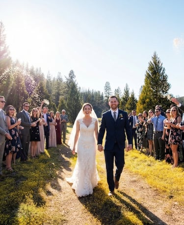 Couple celebrating thier wedding at The Meadowlands with friends at Kowana Valley