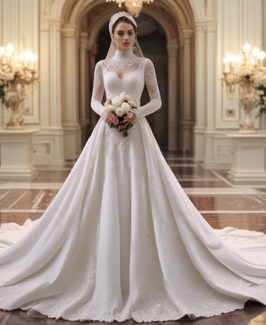Close-up of delicate lace sleeves on a mannequin in a softly lit boutique