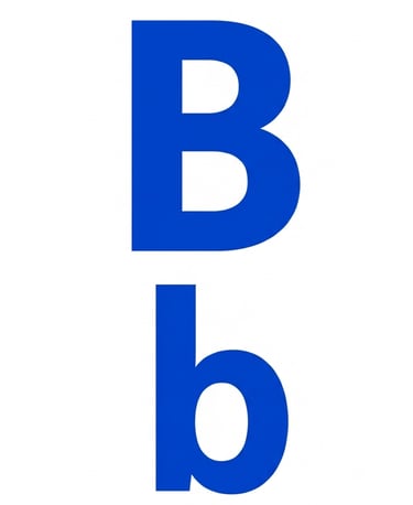 A bright blue capital letter B and a matching lowercase b on a solid white background.
