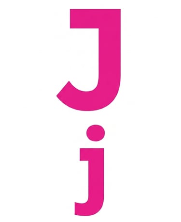 Bold pink uppercase and lowercase letter J graphic isolated on a white background.