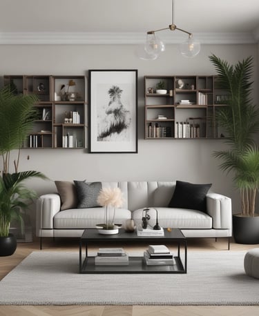 Modern living room with stylish beige and wooden furniture reflecting middle-class Mexican home aesthetics