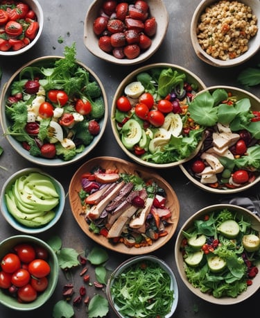 Fresh colorful salad bowl with vibrant vegetables and light dressing