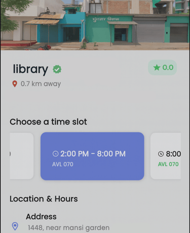 a phone screen showing a library on LibraryBook how to select your slot time 