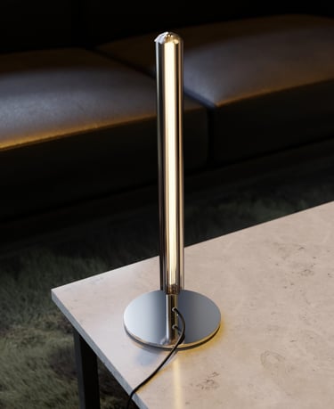 lampe de table chromé tube visuel 3d