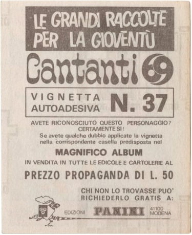 1969 Panini Le Grandi Raccolte Per La Gioventù – Figurine Cantanti #37 Marisa Sannia (Italy) BACK