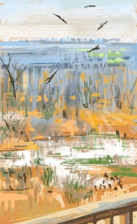 Digital drawing: Victoria falls - digital postcard
