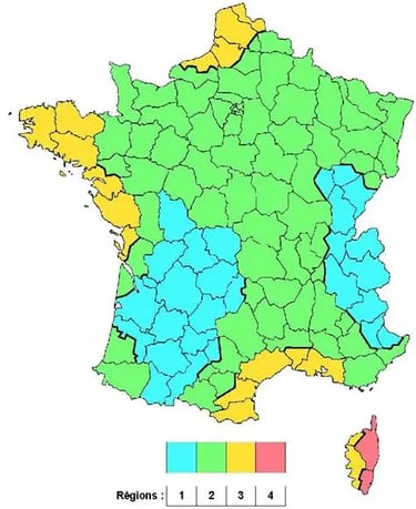 Carte de France des zone de vents