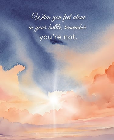Inspirational quote on watercolor sunset clouds background saying when you feel alone you're not.