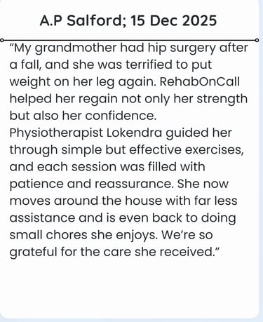 patient review about hip surgery after physiotherapy