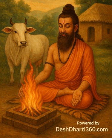"ऋषि यज्ञ में पंचगव्य का प्रयोग करते हुए – वैदिक दृश्य"2