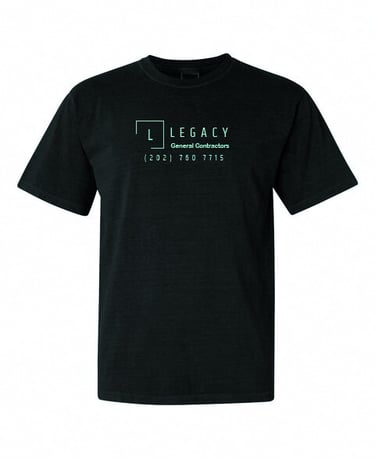 a black t - shirt with a blue and white logo on it