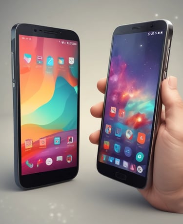 A hand holding a smartphone in a dimly lit environment, displaying text related to mobile optimization. The focus is on the smartphone screen, and the background is a blurred wooden surface.