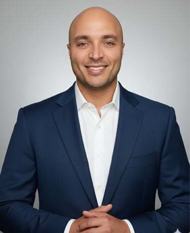 professional bald man with suite provide management consultation  