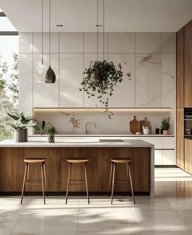 Depolama alanları verimli şekilde düzenlenen mutfak tasarımı