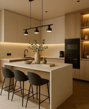 Minimal detaylarla tasarlanmış modern mutfak tasarımı