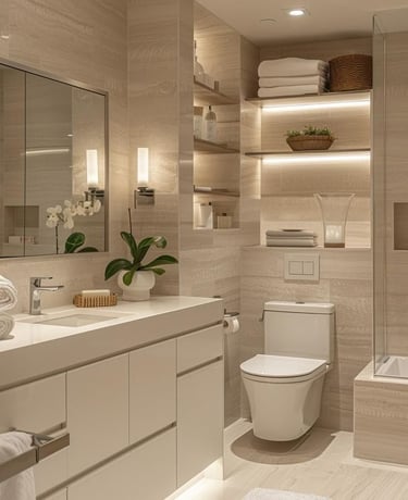 sade ve şık banyo dekorasyonu uygulaması
