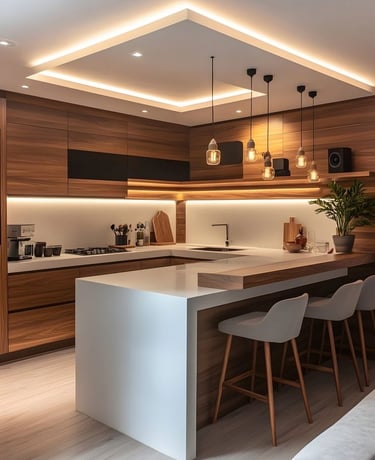 iç mekânda uygulanan modern asma tavan çözümü