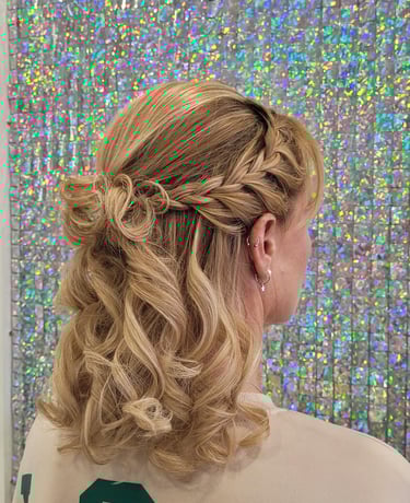Half-up braid with curls