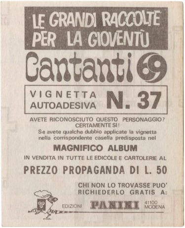 1969 Panini Le Grandi Raccolte Per La Gioventù – Figurine Cantanti #37 Marisa Sannia (Italy) BACK