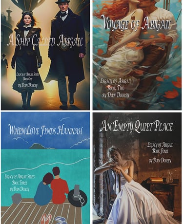 Four book covers from the Legacy of Abigail historical fiction series by Dan Dooley.