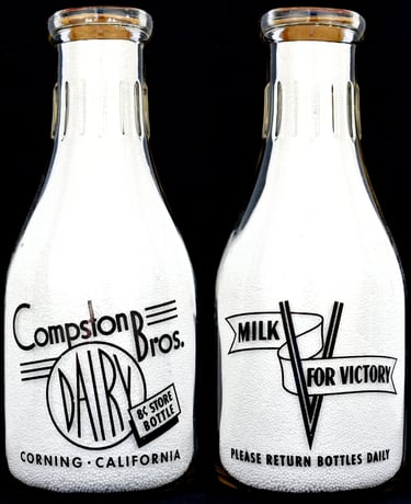 Compston Brothers California milk bottle from Corning California for sale.  Milk bottles for sale.