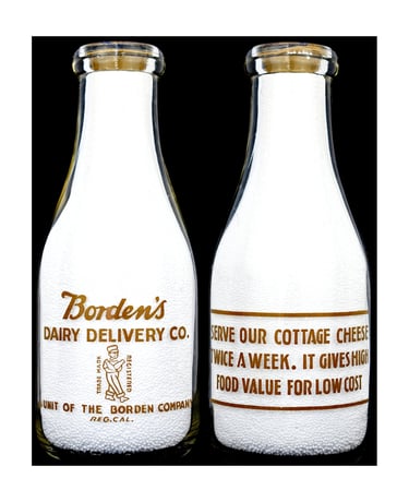 Borden's Dairy Delivery California milk bottle from San Francisco for sale.  Milk bottles for sale.