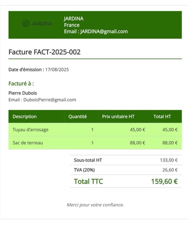 Exemple de facture générée par ODIN AI