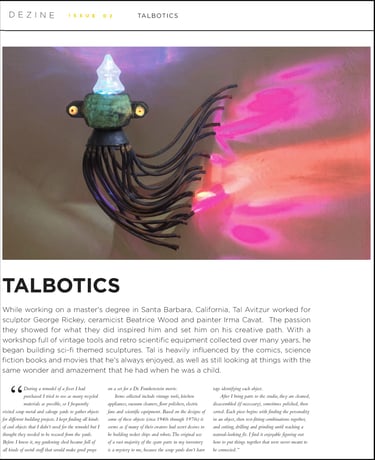 Dezine magazine article on Santa Barbara artist Tal Avitzur.