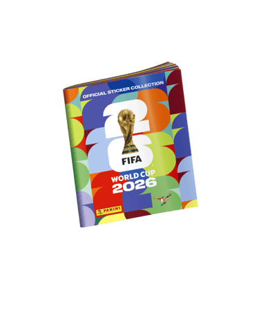 Official Panini FIFA World Cup 2026 sticker album featuring the gold trophy and colorful abstract design.