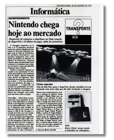 página da seção de informática de um jornal do brasil publicou matéria sobre  Playtronic 30 ago 1993