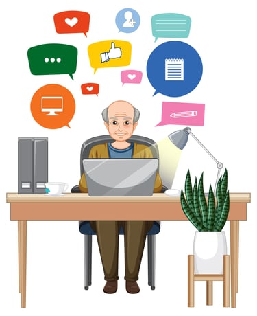 Homme âgé devant son ordinateur