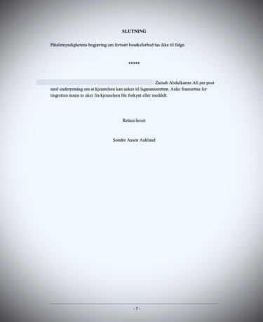 Oslo Court ruling, Maren Brit Østern, Majorstuen, Zainab Abdulkarim, ‏human trafficking case