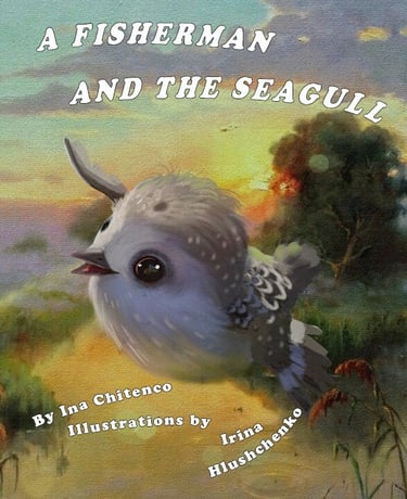Book cover featuring an illustrated, cheerful seagull against a sunset.