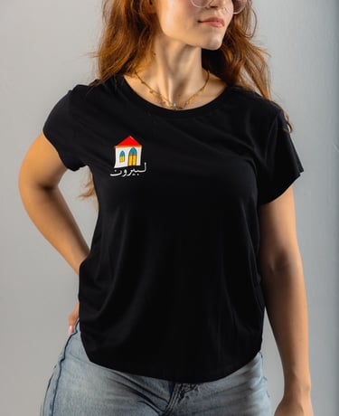 Fishberry T-shirt with detailed hand-painted illustration of a Beirut heritage house