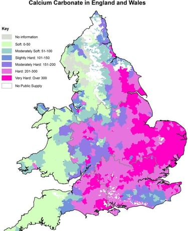 Water hardness levels in the UK