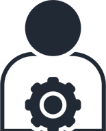 a dark icon with transparent background with a human and tool/gear icon inside