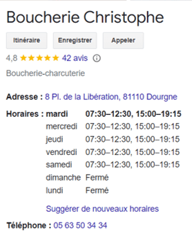 HORAIRE DE LA BOUCHERIE