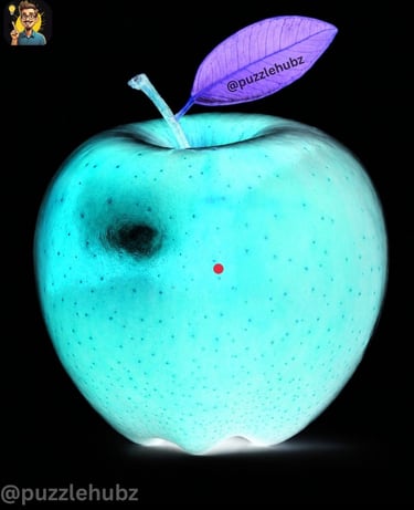 Negative afterimage optical illusion of a cyan Apple with a purple leaf. Stare at the dot to see the