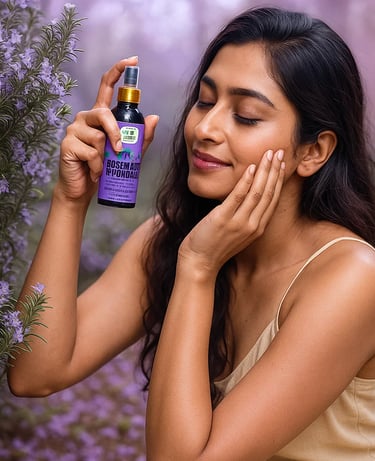 A indian woman experiencing Rosemary hydrosol