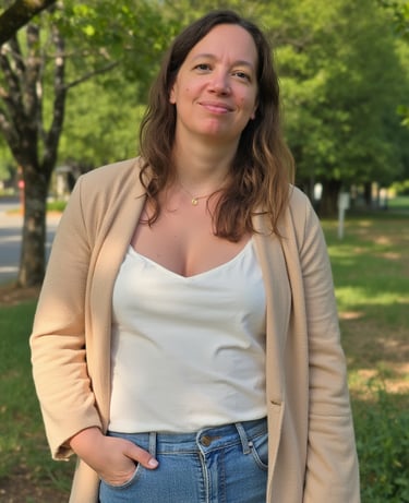 a woman in jeans and a white top