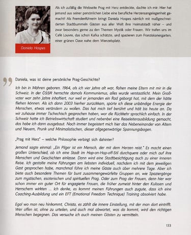 Text, Interview von Christa Klickermann mit Daniela Hospes, Reiseleiterin in Prag
