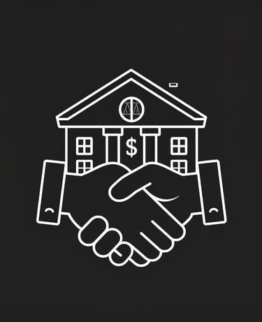 a handshake with a house in the background