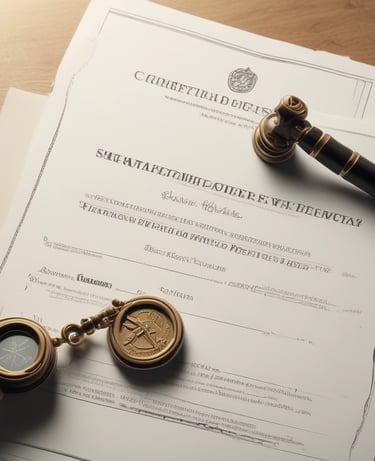 A vibrant building with a yellow facade and a red roof, surrounded by leafy trees and blue skies. The structure has a sign for a Shakti establishment and another sign for a lawyer's office. The windows are framed with green shutters, and there are several plants in front of the building.