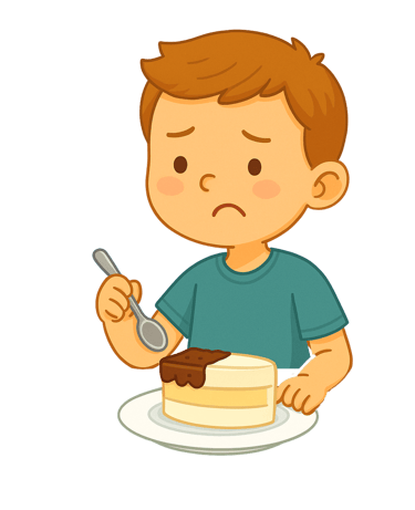 “No me gusta el pastel, pero quiero la parte del chocolate.”