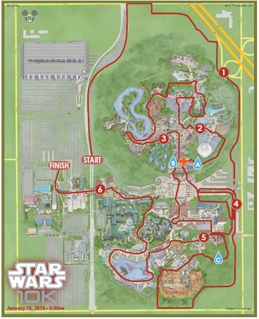 2016 runDisney Star Wars The Light Side 10K Course Map