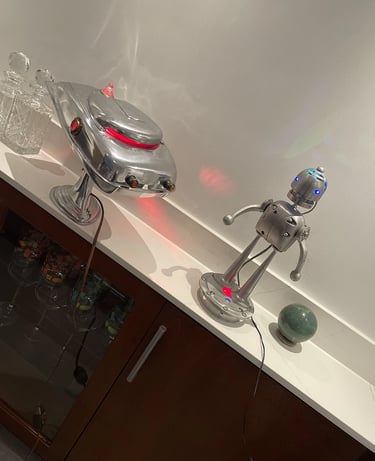 Talbotics robot and spaceship lit up in Miami home.