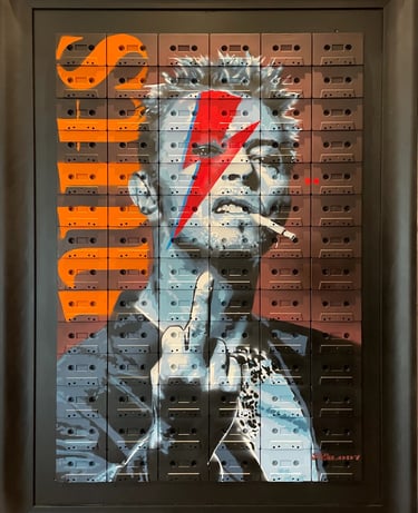 tableau original David Bowie sur cassette audio en style pochoir – Mister Melody